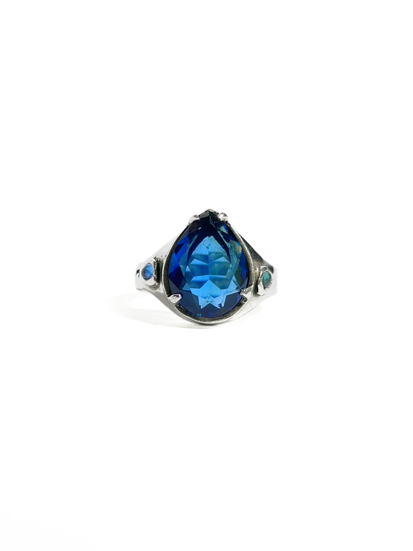 Anillo Gotas con Cristal Azul